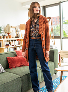 Cabled jacket with shawl collar