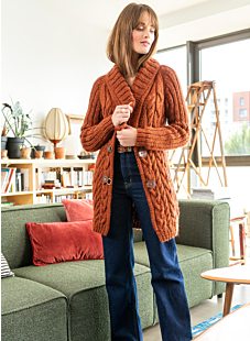 Cabled jacket with shawl collar