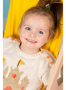 Cotton sweater with castle motif & button shoulders