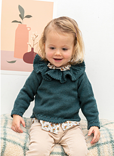 Baby sweater with lace edging and collar