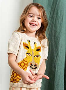 Short sleeved sweater with intarsia giraffe Come