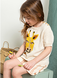 Short sleeved sweater with intarsia giraffe Come