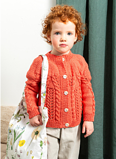 Cardigan with cable & lace yoke Clarisse