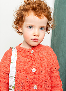 Cardigan with cable & lace yoke Clarisse