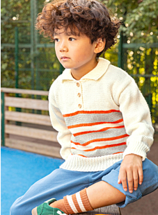 Striped buttoned polo collar sweater