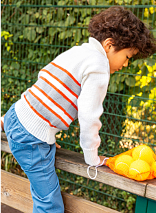 Striped buttoned polo collar sweater
