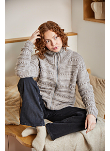Beatrice fancy stitch zip cardigan