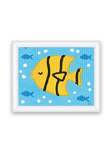 Yellow fish picture to embroider in half cross-stitch, 16 x 12 cm