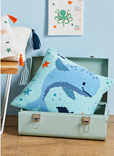 Whale cross-stitch cushion kit, 40 cm x 40 cm