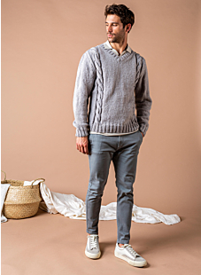 V-neck cabled sweater