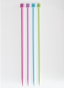 Straight needles, coloured plastic, 8 mm - 30 cm