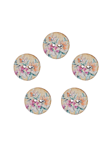 Pack of  5 flower print coconut buttons Ø 25 mm