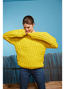 cabled sweater with round collar