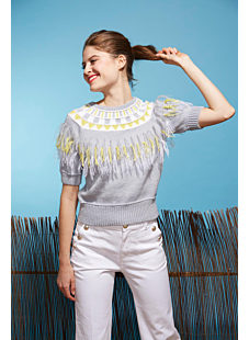 short sleeves intarsia sweater