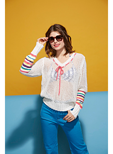 lace sweater with striped sleeves