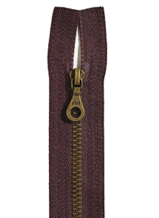 Bordeaux/bronze open end zip, 25 cm