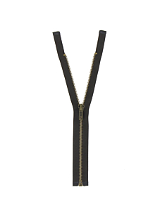 Dark brown open end brass zipper, 30 cm.