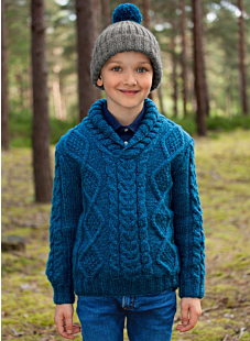 Cabled shawl neck sweater