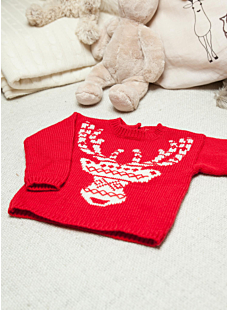 Intarsia sweater with round collar