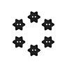 Pack of 6 Star Buttons - 15 mm Diameter noir